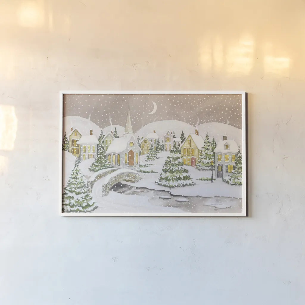All is Calm All is Bright Light by Kathleen Parr McKenna. shown as a paper print in a white frame. Available as a archival giclee rolled canvas, fine art paper, or poster print. SKU 70571i.