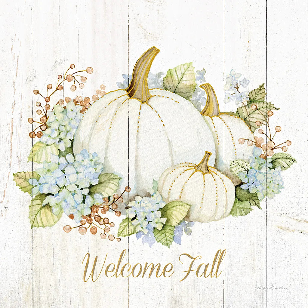 Autumn Elegance I Gold Welcome Fall by Kathleen Parr McKenna. SKU 29216a. Archival Giclee Fine art print for wall decor.