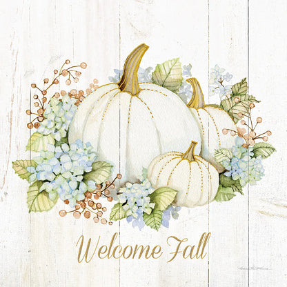 Autumn Elegance I Gold Welcome Fall by Kathleen Parr McKenna. SKU 29216a. Archival Giclee Fine art print for wall decor.