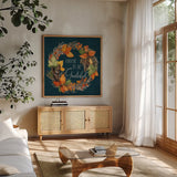 Autumn Splendor IV by Kathleen Parr McKenna. Shown in a natural wood frame in a cozy modern living room. Available as an archival giclee rolled canvas, fine art paper, or poster print. SKU 39587a.