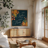 Autumn Splendor V by Kathleen Parr McKenna. Shown in a natural wood frame in a cozy modern living room. Available as an archival giclee rolled canvas, fine art paper, or poster print. SKU 39588a.