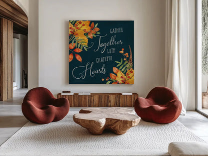 Autumn Splendor V by Kathleen Parr McKenna. Shown as extra-large giant wall art in a modern living room. Available as an archival giclee rolled canvas, fine art paper, or poster print. SKU 39588a.