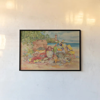 Bayside Picnic by Kathleen Parr McKenna. shown as a paper print in a black flame. Available as a archival giclee rolled canvas, fine art paper, or poster print. SKU 47968i.