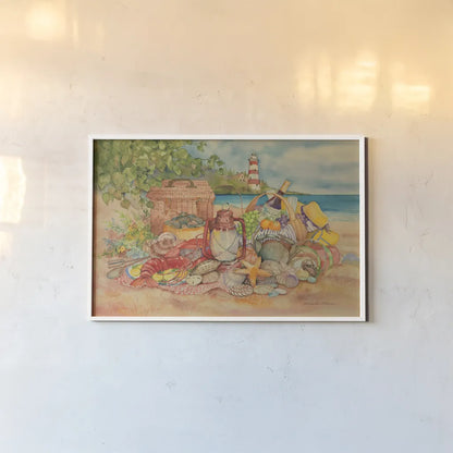 Bayside Picnic by Kathleen Parr McKenna. shown as a paper print in a white frame. Available as a archival giclee rolled canvas, fine art paper, or poster print. SKU 47968i.