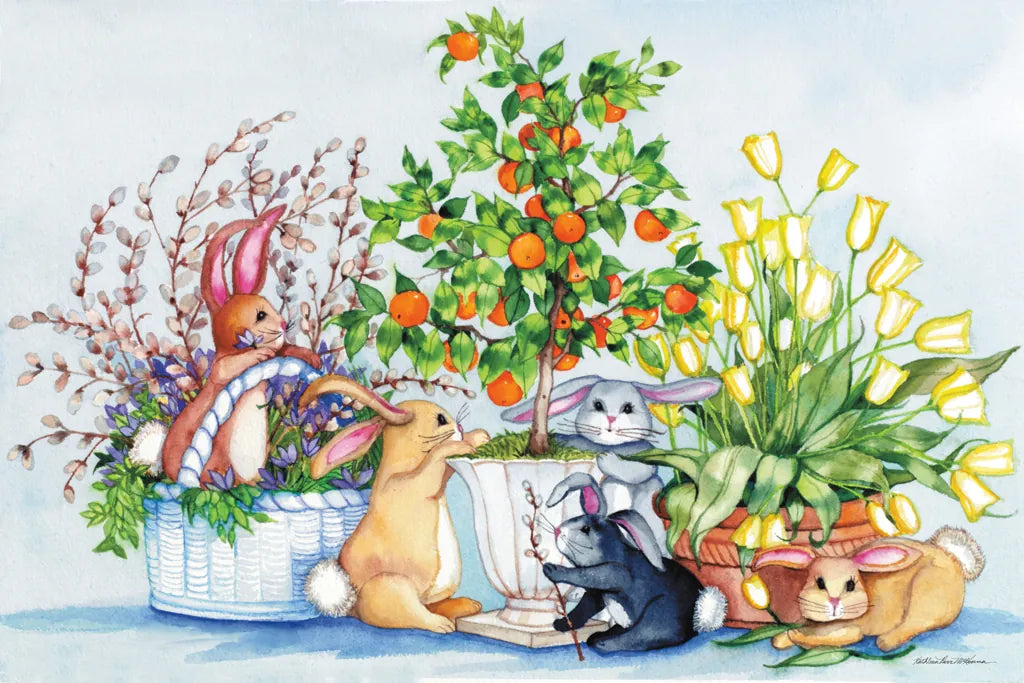 Bunnies by Kathleen Parr McKenna. SKU 41207i. Archival Giclee Fine art print for wall decor.