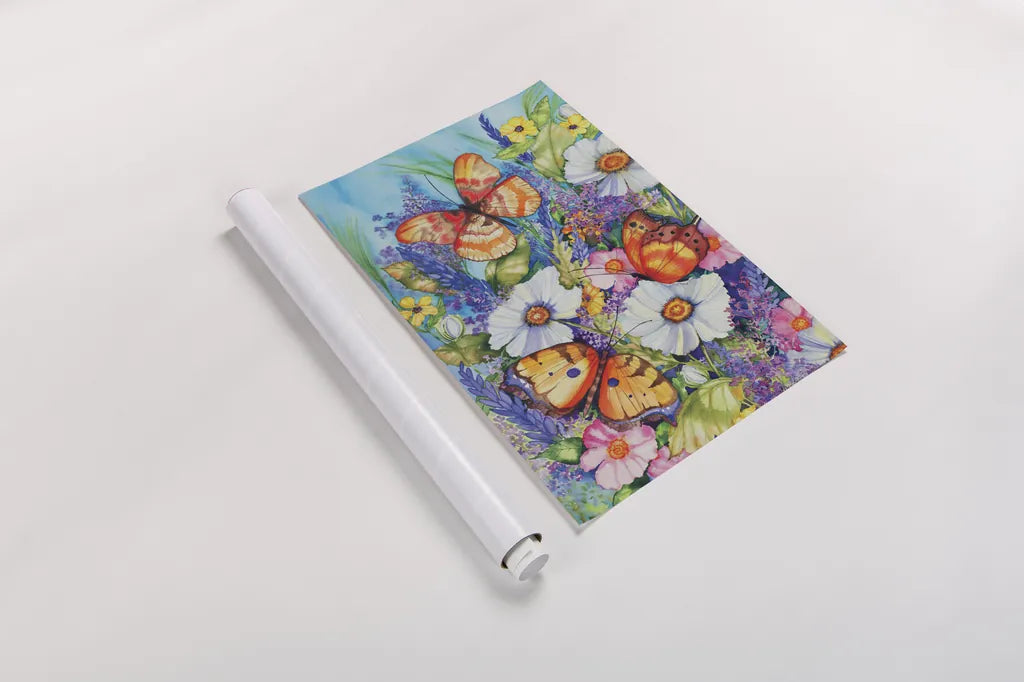 Butterfly Garden by Kathleen Parr McKenna. shown as a rolled paper print. Available as archival giclee rolled canvas, fine art paper, or poster print. SKU 47971h.