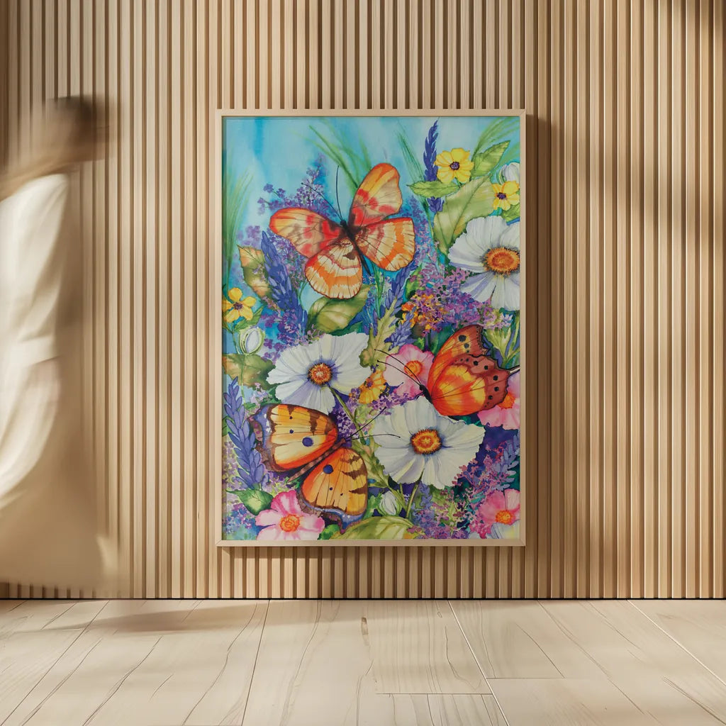 Butterfly Garden by Kathleen Parr McKenna. shown as over sized large wall art. Available as an archival giclee rolled canvas, fine art paper, or poster print. SKU 47971h.