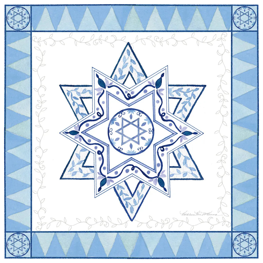 Celebrating Hanukkah I by Kathleen Parr McKenna. SKU 36820a. Archival Giclee Fine art print for wall decor.