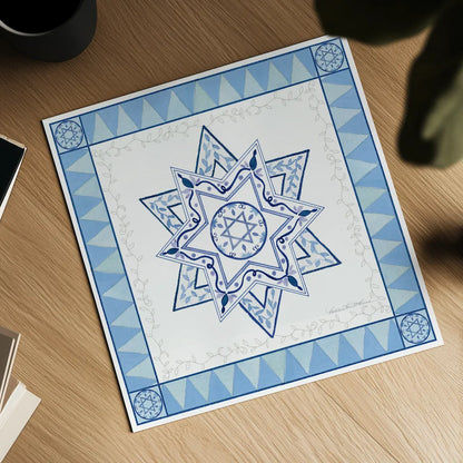 Celebrating Hanukkah I by Kathleen Parr McKenna. Shown as a detailed flat fine art print, highlighting archival giclee quality. Available as an archival giclee rolled canvas, fine art paper, or poster print. SKU 36820a.