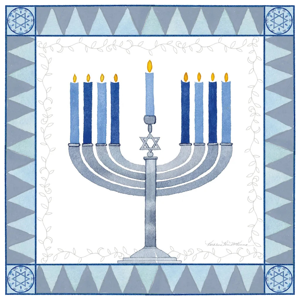 Celebrating Hanukkah III by Kathleen Parr McKenna. SKU 36822a. Archival Giclee Fine art print for wall decor.