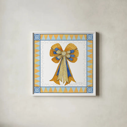 Celebrating Hanukkah IV by Kathleen Parr McKenna. Shown in a crisp white glass frame for a clean and minimalist style. Available as an archival giclee rolled canvas, fine art paper, or poster print. SKU 36823a.