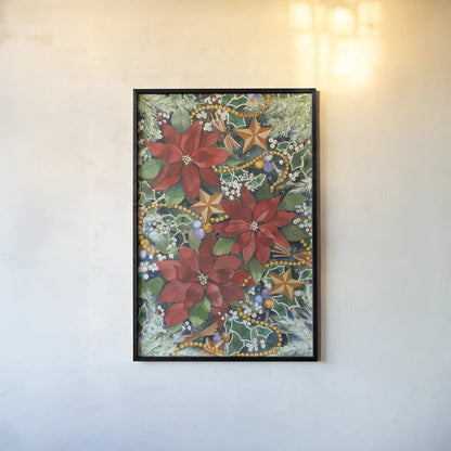 Christmas Charms by Kathleen Parr McKenna. shown as a paper print in a black flame. Available as a archival giclee rolled canvas, fine art paper, or poster print. SKU 40559h.