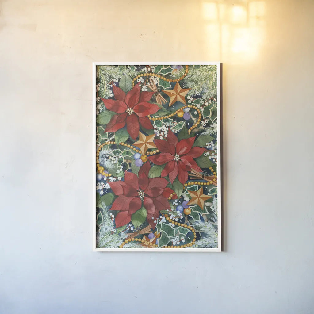 Christmas Charms by Kathleen Parr McKenna. shown as a paper print in a white frame. Available as a archival giclee rolled canvas, fine art paper, or poster print. SKU 40559h.