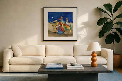 Christmas in Bethlehem II Square by Kathleen Parr McKenna. Displayed in a glass frame with matte in a clean modern living room. Available as an archival giclee rolled canvas, fine art paper, or poster print. SKU 28056a.