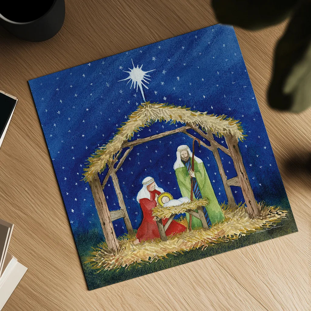 Christmas in Bethlehem III by Kathleen Parr McKenna. Shown as a detailed flat fine art print, highlighting archival giclee quality. Available as an archival giclee rolled canvas, fine art paper, or poster print. SKU 28057a.