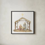 Christmas in Bethlehem III Light by Kathleen Parr McKenna. Shown in a sleek black glass frame for a contemporary gallery look. Available as an archival giclee rolled canvas, fine art paper, or poster print. SKU 70603a.