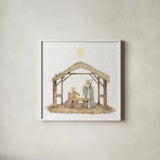 Christmas in Bethlehem III Light by Kathleen Parr McKenna. Shown in a crisp white glass frame for a clean and minimalist style. Available as an archival giclee rolled canvas, fine art paper, or poster print. SKU 70603a.