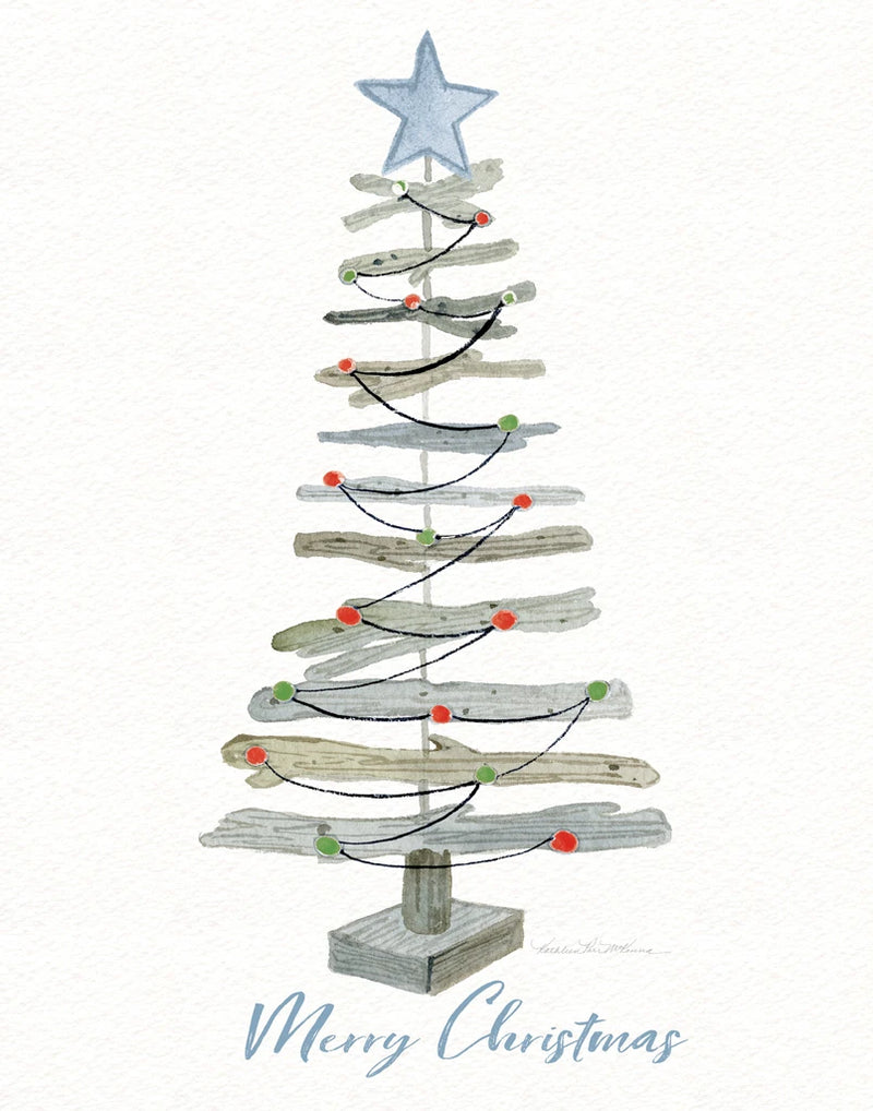 Coastal Holiday Tree III Red Merry Christmas by Kathleen Parr McKenna