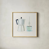 Coffee Break VII Tan by Kathleen Parr McKenna. Shown in a natural wood glass frame for a timeless modern aesthetic. Available as an archival giclee rolled canvas, fine art paper, or poster print. SKU 56999a.