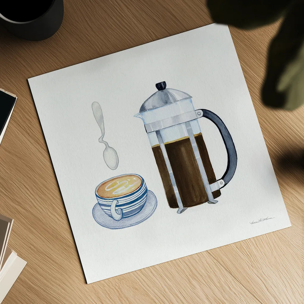 Coffee Break VIII by Kathleen Parr McKenna. Shown as a detailed flat fine art print, highlighting archival giclee quality. Available as an archival giclee rolled canvas, fine art paper, or poster print. SKU 32146a.