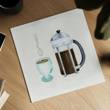 Coffee Break VIII Tan by Kathleen Parr McKenna. Shown as a detailed flat fine art print, highlighting archival giclee quality. Available as an archival giclee rolled canvas, fine art paper, or poster print. SKU 57000a.