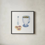 Coffee Break X by Kathleen Parr McKenna. Shown in a sleek black glass frame for a contemporary gallery look. Available as an archival giclee rolled canvas, fine art paper, or poster print. SKU 32148a.
