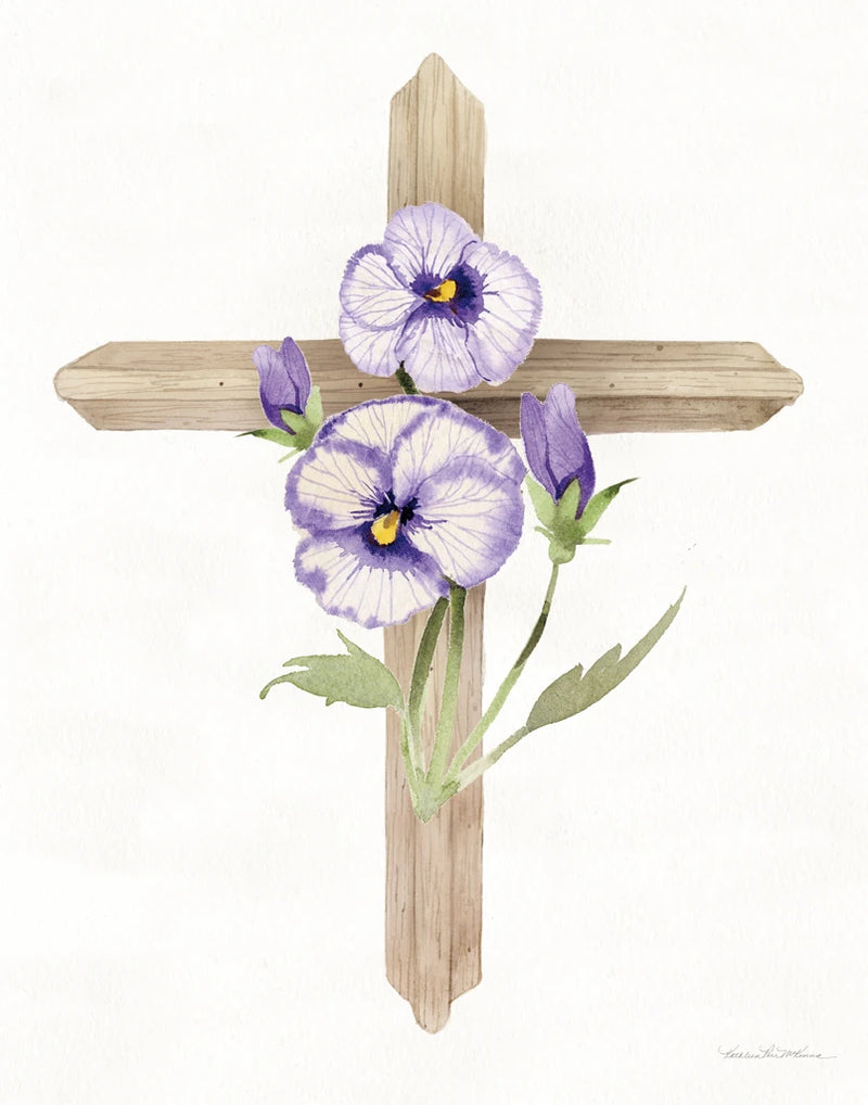Easter Blessing Cross II Pansies by Kathleen Parr McKenna