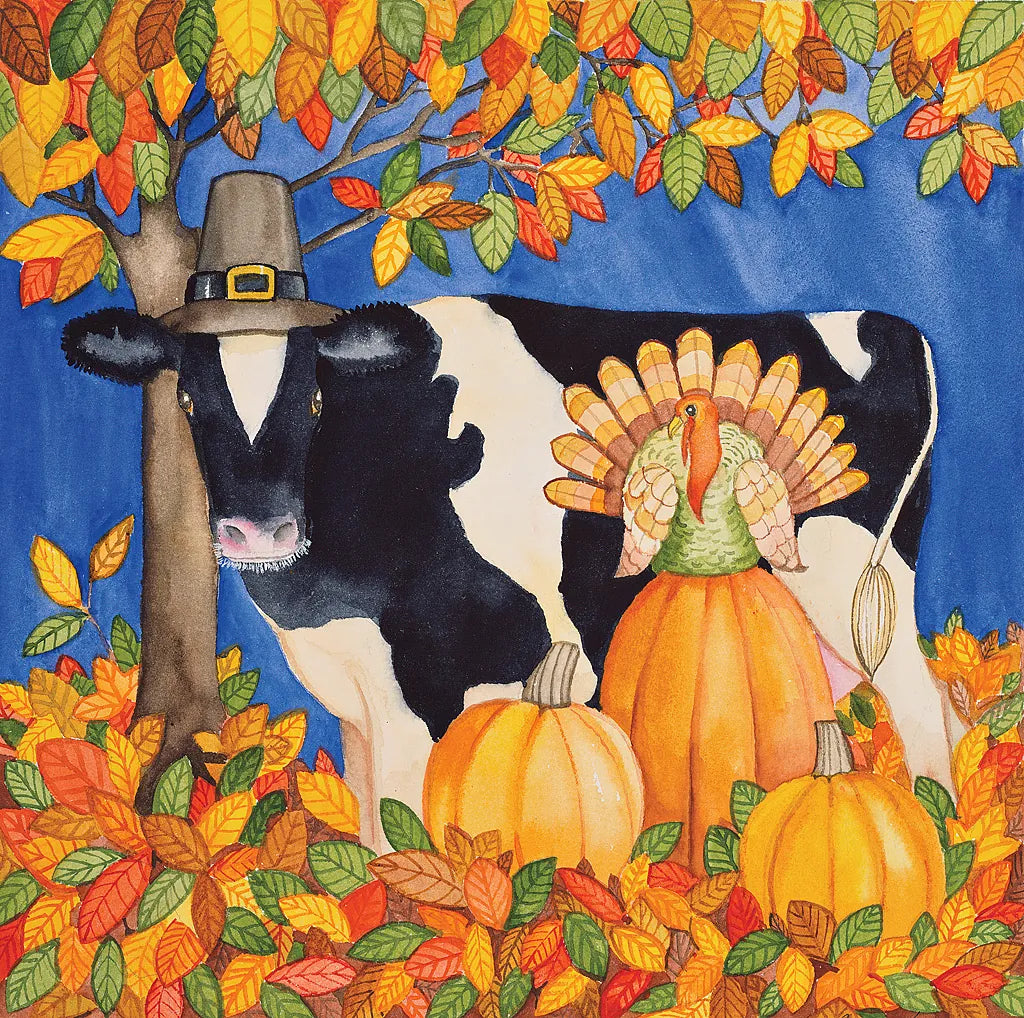 Fall Cow by Kathleen Parr McKenna. SKU 26725a. Archival Giclee Fine art print for wall decor.