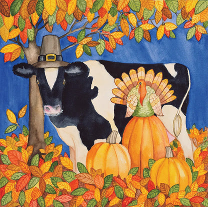 Fall Cow by Kathleen Parr McKenna. SKU 26725a. Archival Giclee Fine art print for wall decor.