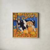 Fall Cow by Kathleen Parr McKenna. Shown in a natural wood glass frame for a timeless modern aesthetic. Available as an archival giclee rolled canvas, fine art paper, or poster print. SKU 26725a.