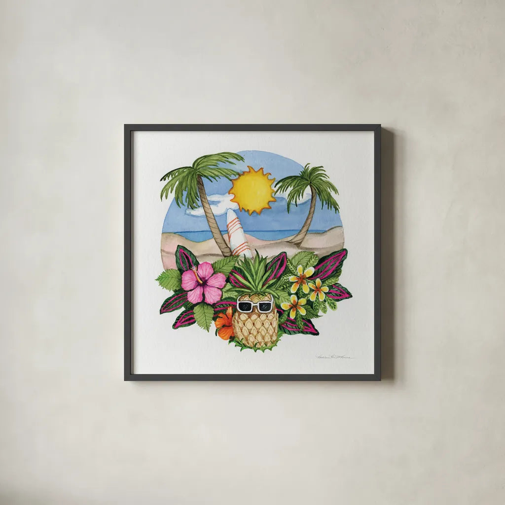 Fun in the Sun by Kathleen Parr McKenna. Shown in a sleek black glass frame for a contemporary gallery look. Available as an archival giclee rolled canvas, fine art paper, or poster print. SKU 91399a.