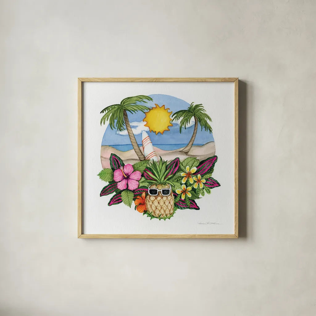 Fun in the Sun by Kathleen Parr McKenna. Shown in a natural wood glass frame for a timeless modern aesthetic. Available as an archival giclee rolled canvas, fine art paper, or poster print. SKU 91399a.