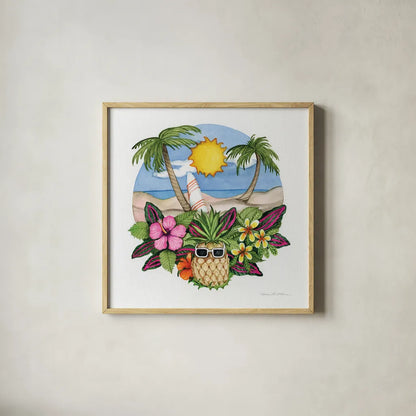 Fun in the Sun by Kathleen Parr McKenna. Shown in a natural wood glass frame for a timeless modern aesthetic. Available as an archival giclee rolled canvas, fine art paper, or poster print. SKU 91399a.