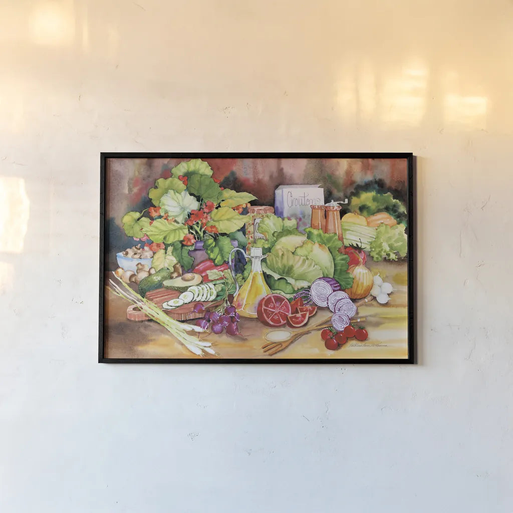 Garden Salad by Kathleen Parr McKenna. shown as a paper print in a black flame. Available as a archival giclee rolled canvas, fine art paper, or poster print. SKU 47933i.