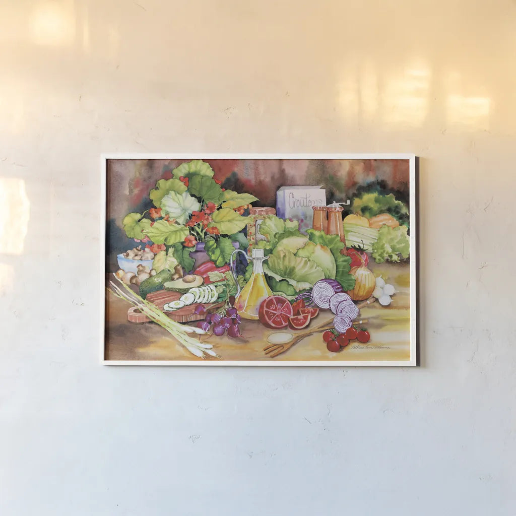 Garden Salad by Kathleen Parr McKenna. shown as a paper print in a white frame. Available as a archival giclee rolled canvas, fine art paper, or poster print. SKU 47933i.