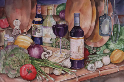 Gourmet Night by Kathleen Parr McKenna. SKU 47964i. Archival Giclee Fine art print for wall decor.