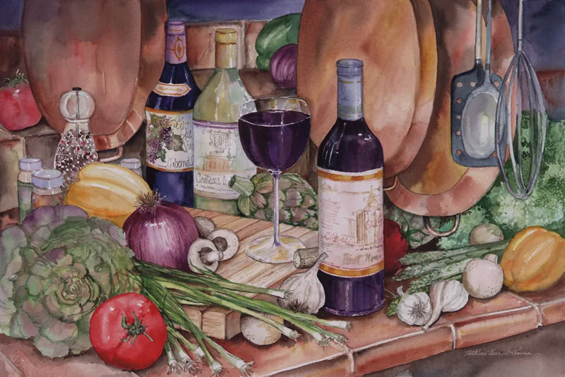 Gourmet Night by Kathleen Parr McKenna. SKU 47964i. Archival Giclee Fine art print for wall decor.