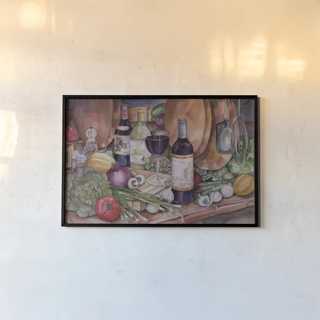 Gourmet Night by Kathleen Parr McKenna. shown as a paper print in a black flame. Available as a archival giclee rolled canvas, fine art paper, or poster print. SKU 47964i.