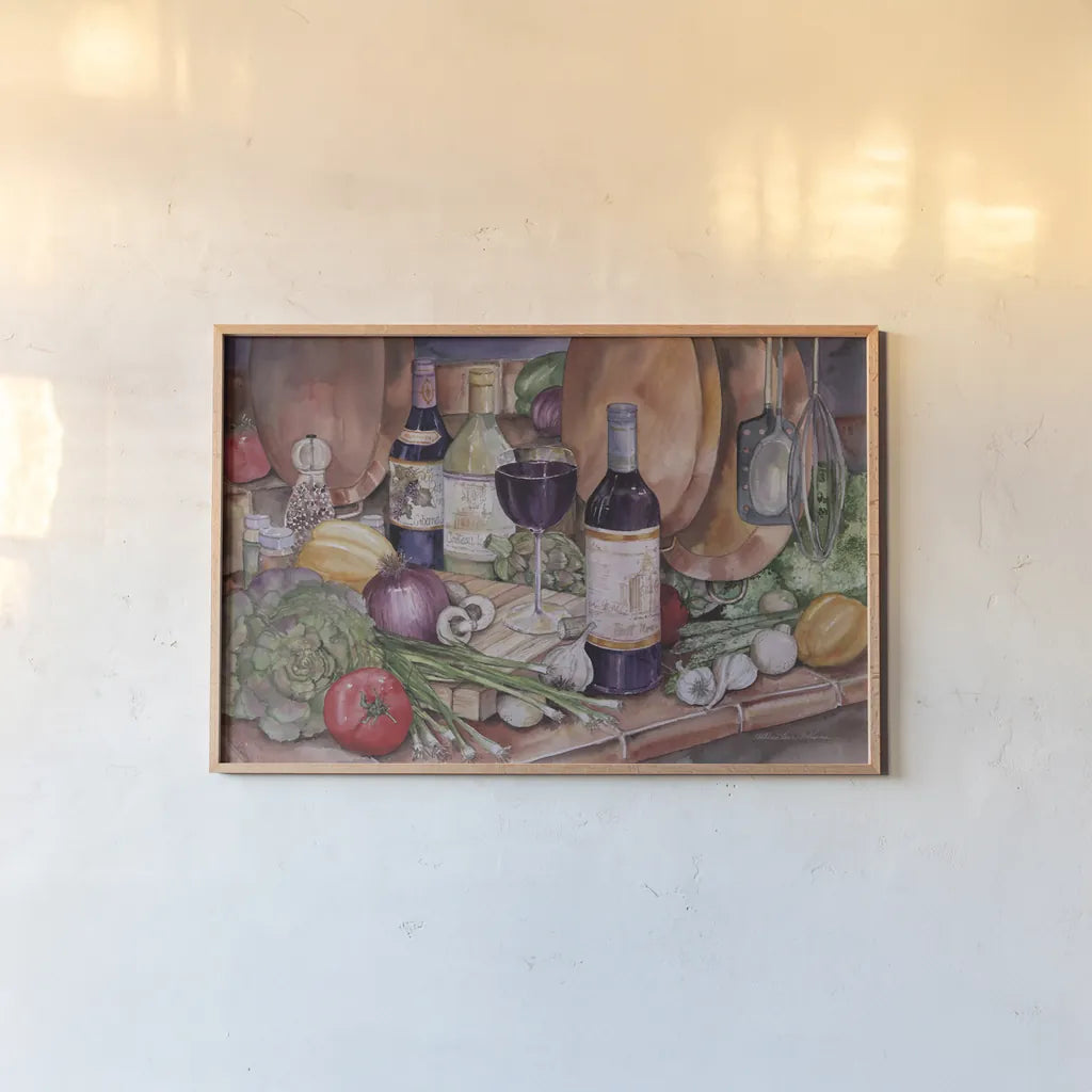 Gourmet Night by Kathleen Parr McKenna. shown as a paper print in a natural frame. Available as a archival giclee rolled canvas, fine art paper, or poster print. SKU 47964i.