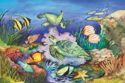 Green Sea Turtles by Kathleen Parr McKenna. SKU 41252i. Archival Giclee Fine art print for wall decor.