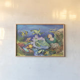 Green Sea Turtles by Kathleen Parr McKenna. shown as a paper print in a natural frame. Available as a archival giclee rolled canvas, fine art paper, or poster print. SKU 41252i.