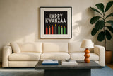 Happy Kwanzaa I by Kathleen Parr McKenna. Displayed in a glass frame with matte in a clean modern living room. Available as an archival giclee rolled canvas, fine art paper, or poster print. SKU 67445a.