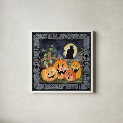 Haunting Halloween Night I by Kathleen Parr McKenna. Shown in a crisp white glass frame for a clean and minimalist style. Available as an archival giclee rolled canvas, fine art paper, or poster print. SKU 39663a.
