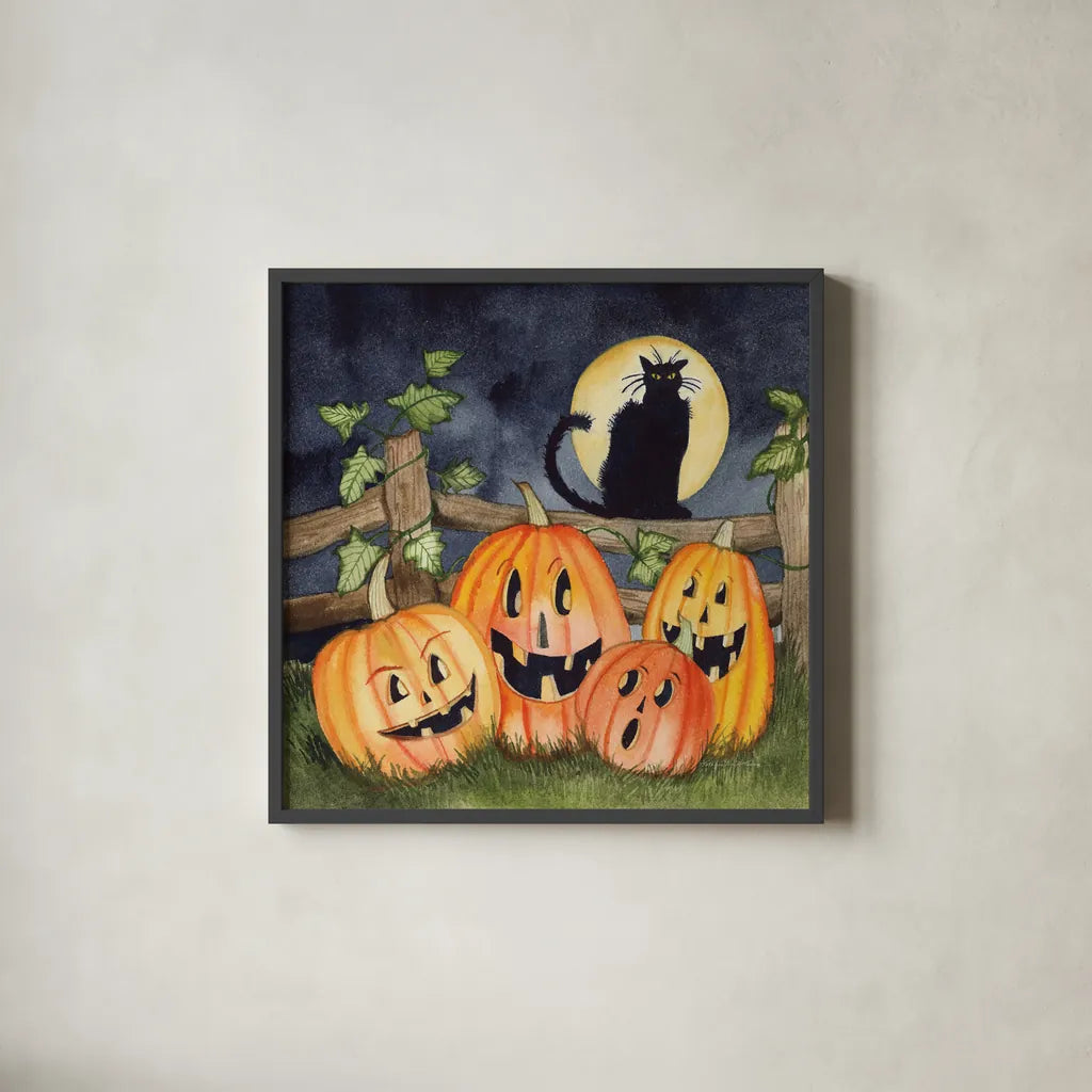 Haunting Halloween Night I No Border by Kathleen Parr McKenna. Shown in a sleek black glass frame for a contemporary gallery look. Available as an archival giclee rolled canvas, fine art paper, or poster print. SKU 47607a.
