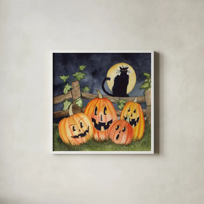 Haunting Halloween Night I No Border by Kathleen Parr McKenna. Shown in a crisp white glass frame for a clean and minimalist style. Available as an archival giclee rolled canvas, fine art paper, or poster print. SKU 47607a.