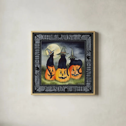 Haunting Halloween Night II by Kathleen Parr McKenna. Shown in a natural wood glass frame for a timeless modern aesthetic. Available as an archival giclee rolled canvas, fine art paper, or poster print. SKU 39664a.