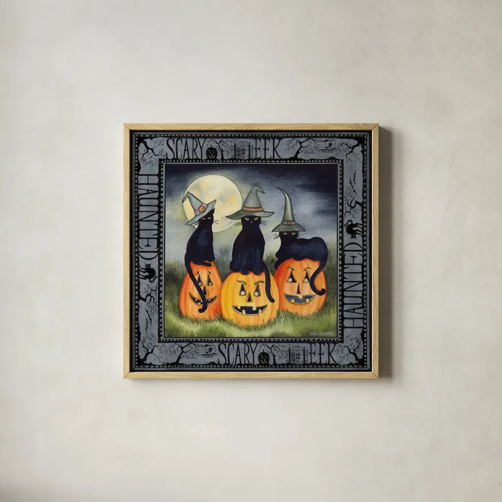 Haunting Halloween Night II Flipped Text by Kathleen Parr McKenna. Shown in a natural wood glass frame for a timeless modern aesthetic. Available as an archival giclee rolled canvas, fine art paper, or poster print. SKU 59535a.