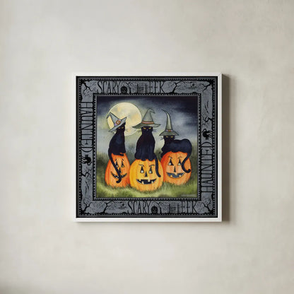 Haunting Halloween Night II Flipped Text by Kathleen Parr McKenna. Shown in a crisp white glass frame for a clean and minimalist style. Available as an archival giclee rolled canvas, fine art paper, or poster print. SKU 59535a.