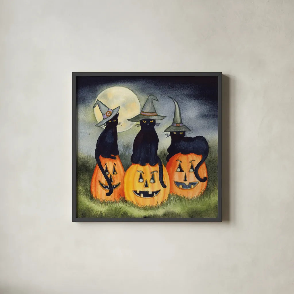 Haunting Halloween Night II No Border by Kathleen Parr McKenna. Shown in a sleek black glass frame for a contemporary gallery look. Available as an archival giclee rolled canvas, fine art paper, or poster print. SKU 47608a.