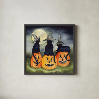 Haunting Halloween Night II No Border by Kathleen Parr McKenna. Shown in a sleek black glass frame for a contemporary gallery look. Available as an archival giclee rolled canvas, fine art paper, or poster print. SKU 47608a.